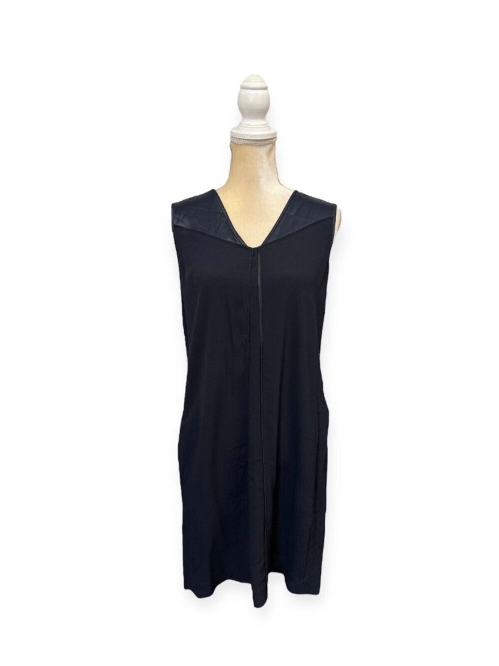 Vince V Neck Shift Mini Dress Size M Medium Blue Satin